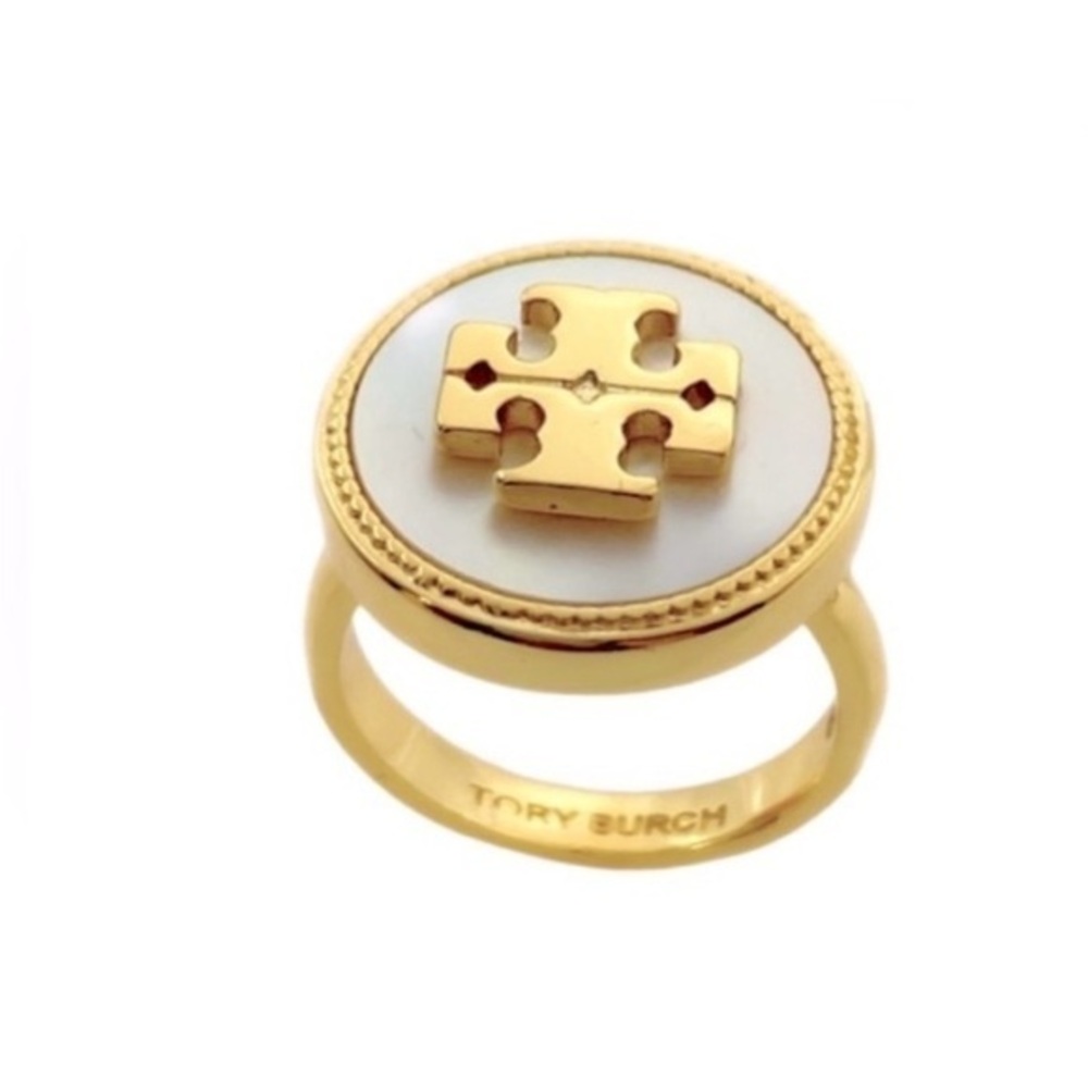Tory Burch Logo Mother of Pearl Ring 8